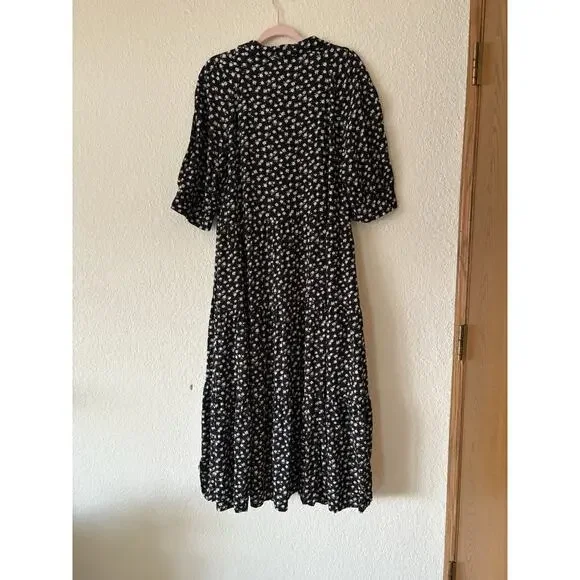Natural Life Rebecca Midi Dress Black Cream Roses Size XL Cottagecore Floral - Picture 8 of 8